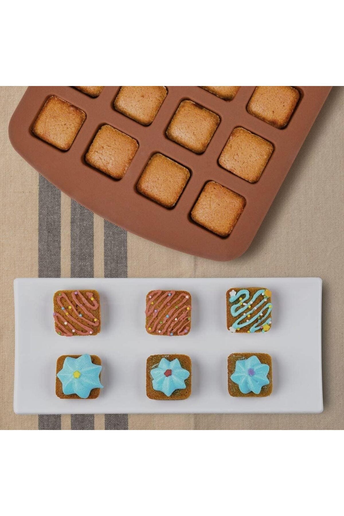 Silikon Kare Desen Sabun Mum Muffin Çikolata Kalıbı