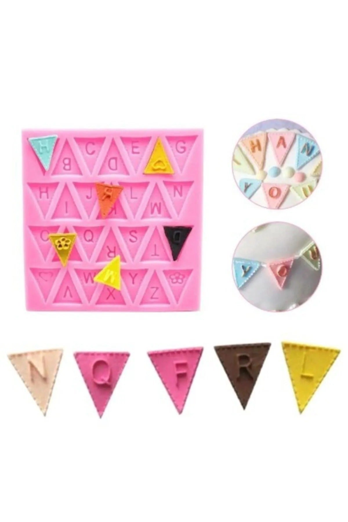 Silikon Üçgen Harfli Flama-Bayrak Şeker Hamuru Kalıb