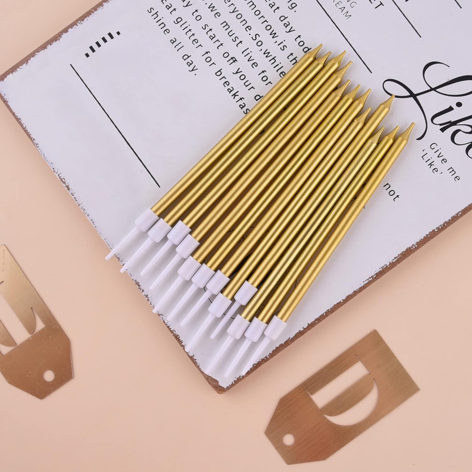 Altın İnce Uzun Doğum Günü Pastası Mum Seti 24’lü