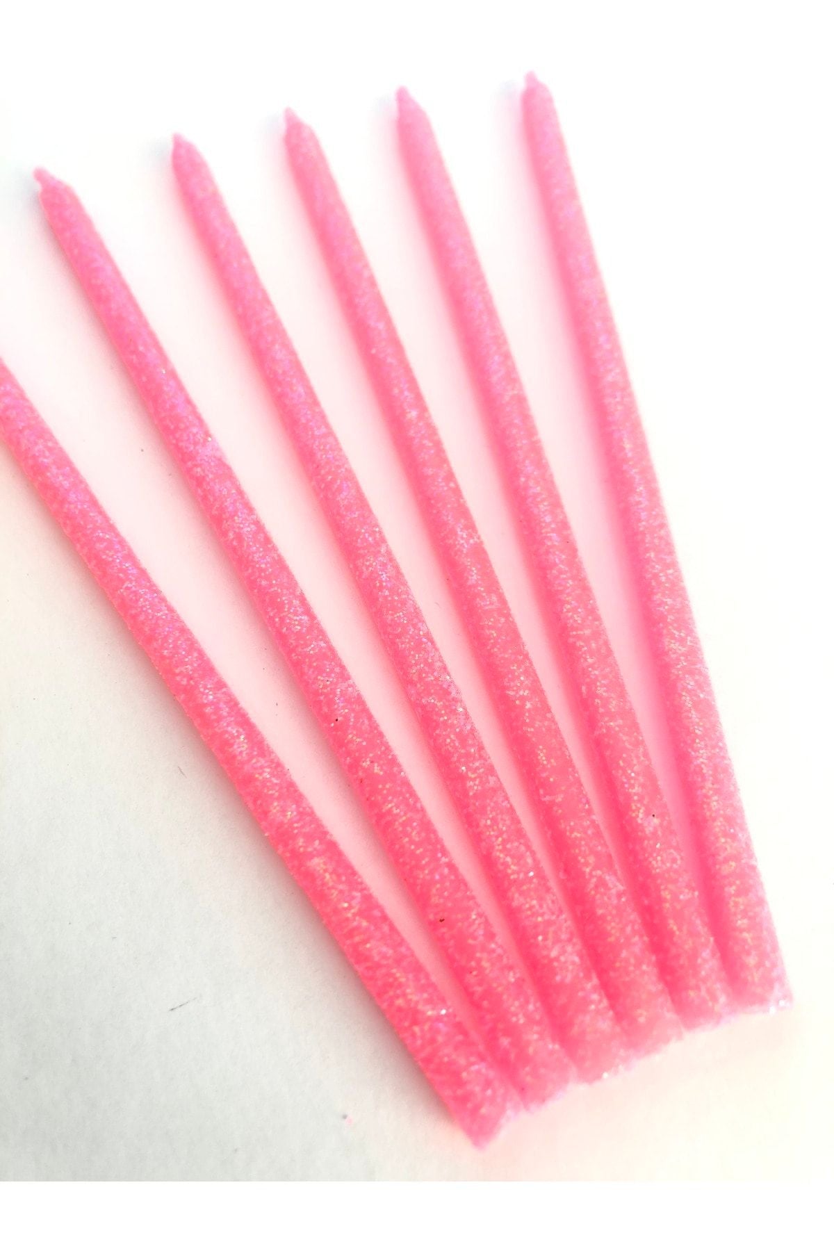 Pembe Renkli 14 Cm Simli Mum
