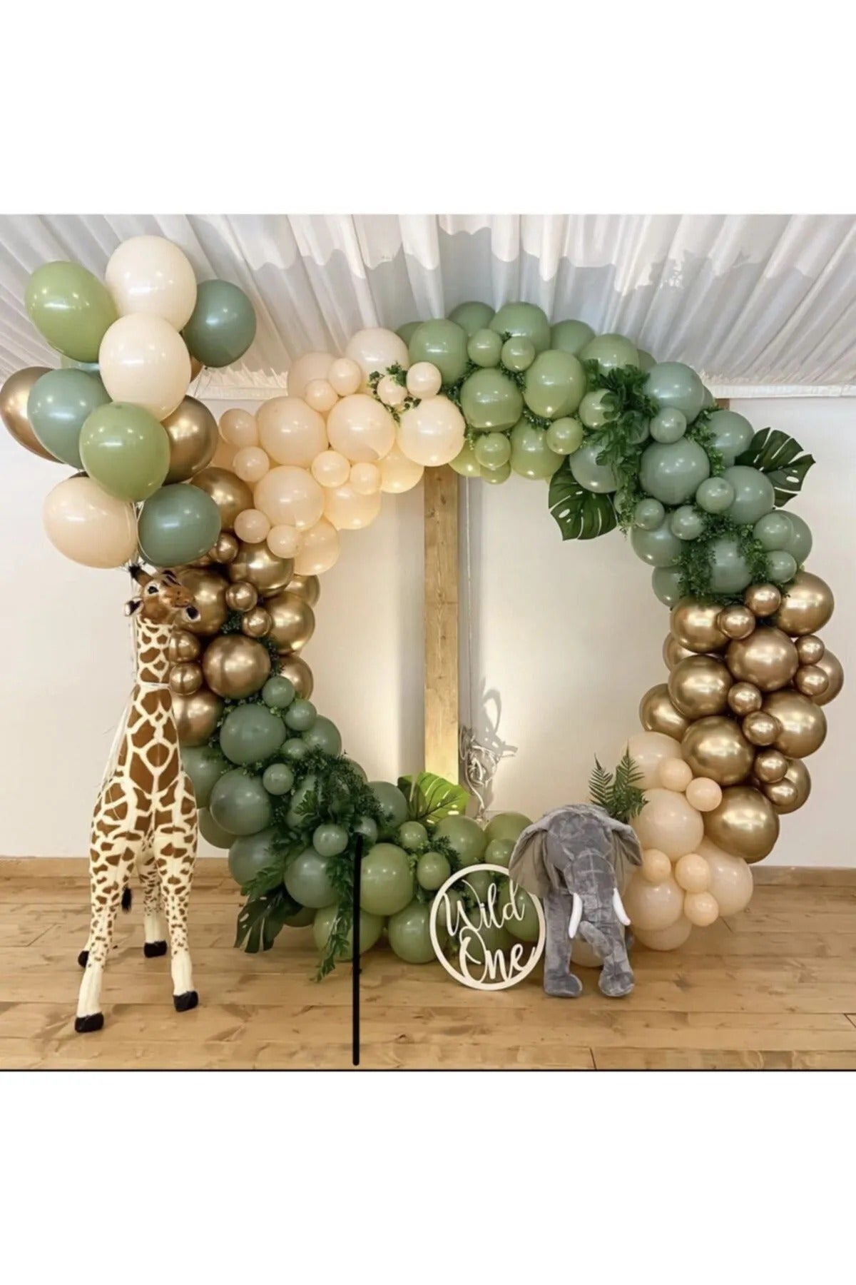 Krom Gold Pastel Kış Yeşili Okaliptus Ve Sütlü Kahve Balon Zincir Seti 50'li
