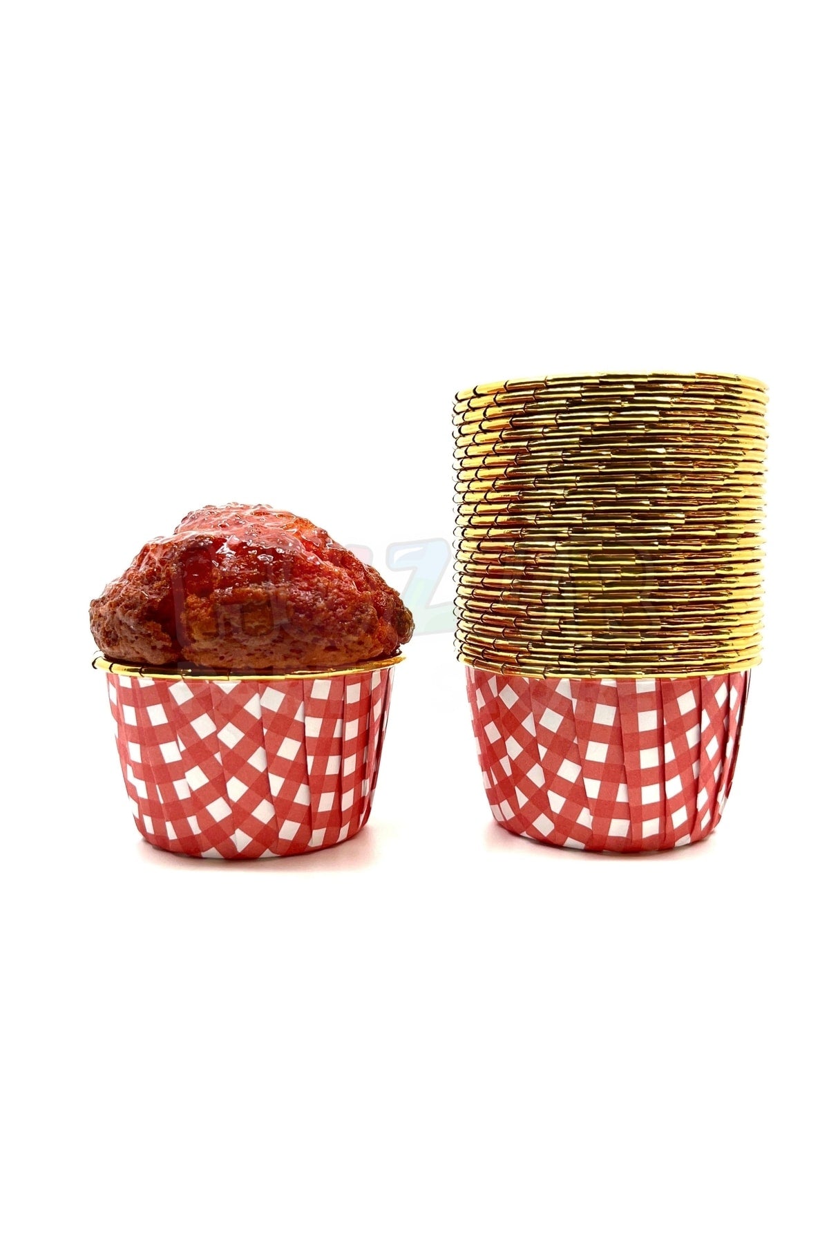 Muffin Cupcake Kalıbı İçi Gold Kırmızıekosel Renk 25 Adet