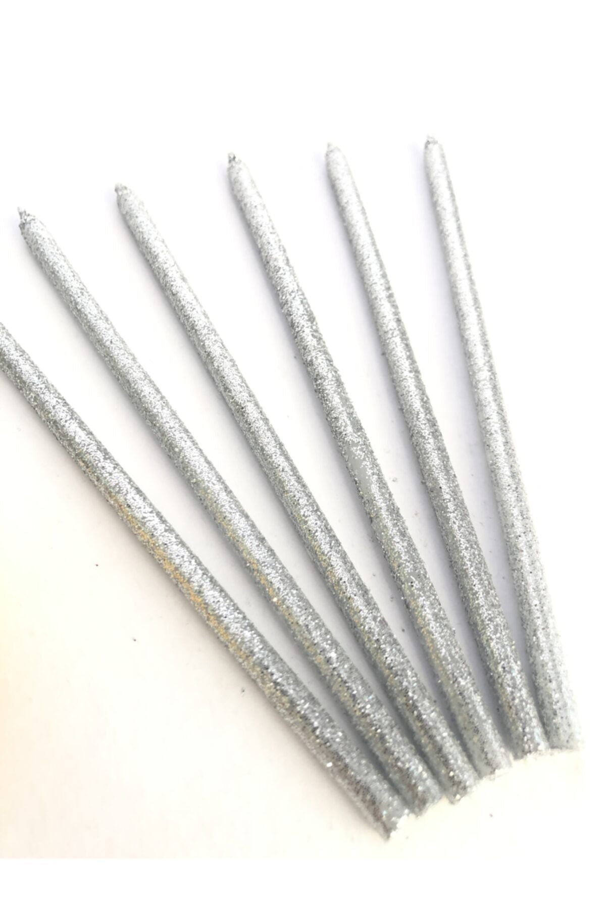 Gümüş Renkli 14 Cm Simli Mum