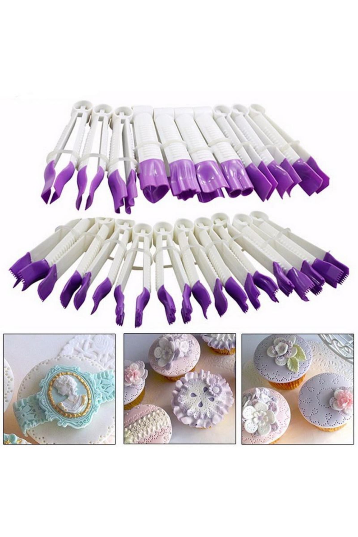 Şeker Hamuru Cımbızı Seti 20 Adet Tırtıklı Düz Pasta Dekor Kalemi Marzipan Seti Pasta Şekillendirici
