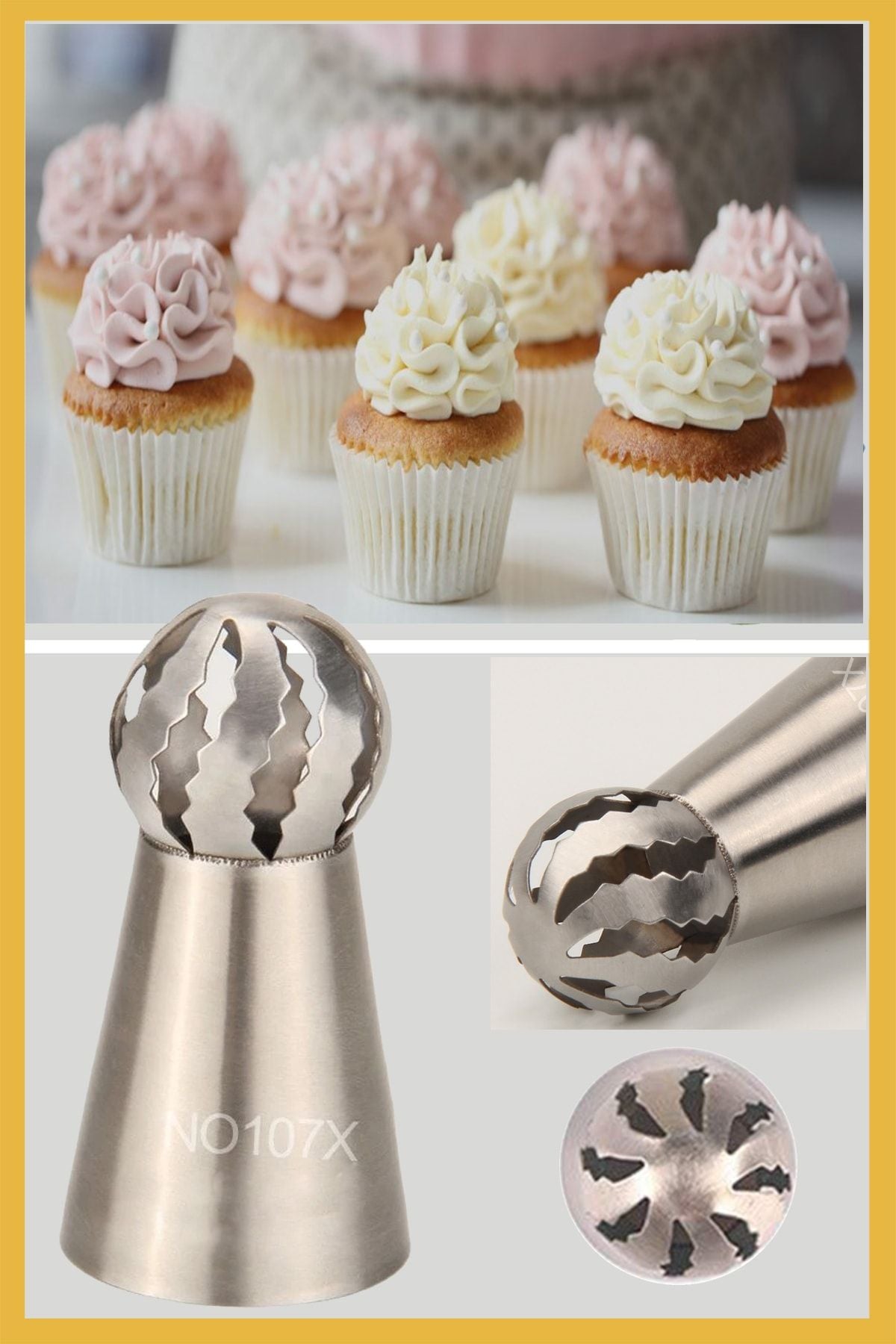 Paslanmaz Çelik Krema Sıkma Torbası Ucu ( Russian Ball Piping Tips) 1 Adet + 2 Adet Sıkma Torbası
