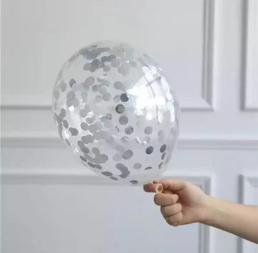 Gümüş Konfetili Şeffaf Balon 12 Adet