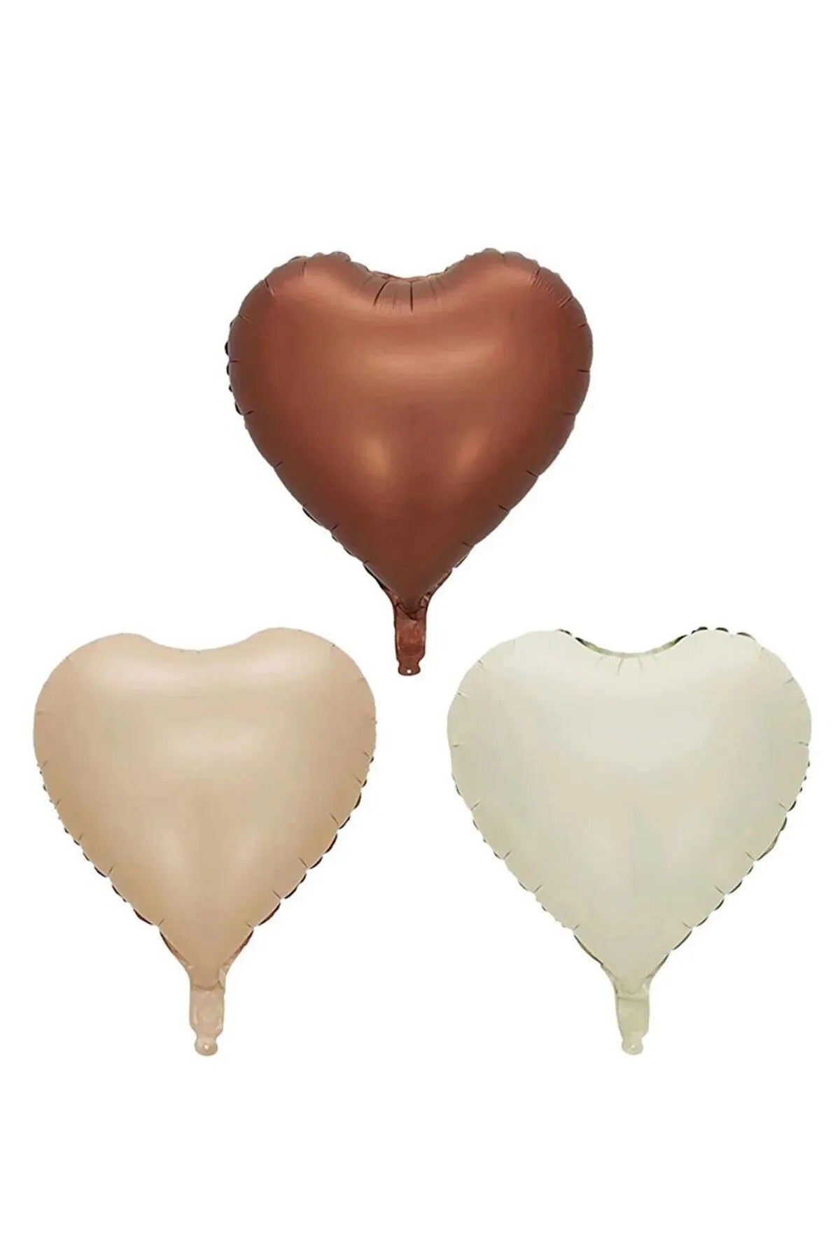 Retro Pastel Krem Karamel Çikolata Renk Kalp Balon Seti 3 Adet Doğum Günü Seti