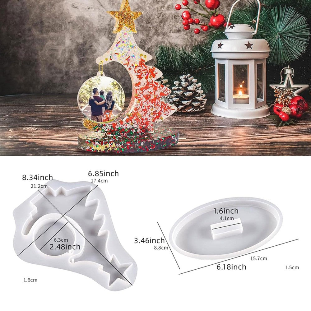 Epoksi Reçine Silikon Yılbaşı Noel Çam Ağacı Desen Fotoğraf Çerçevesi Dekoratif Resimlik Kalıbı