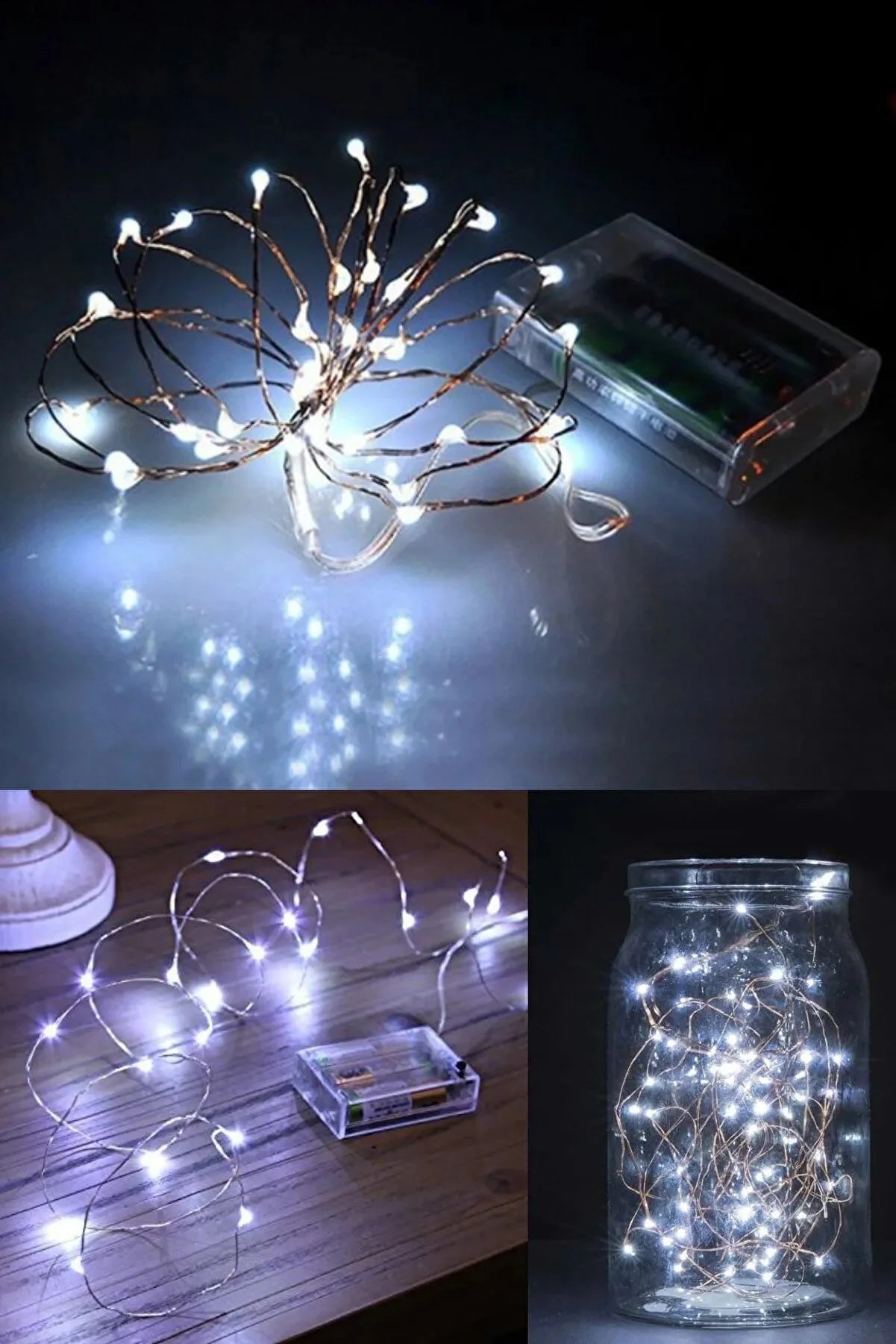 Beyaz Peri Led Işık Sarı Işıklı Dekoratif Pilli Ledli Işık 3 Metre