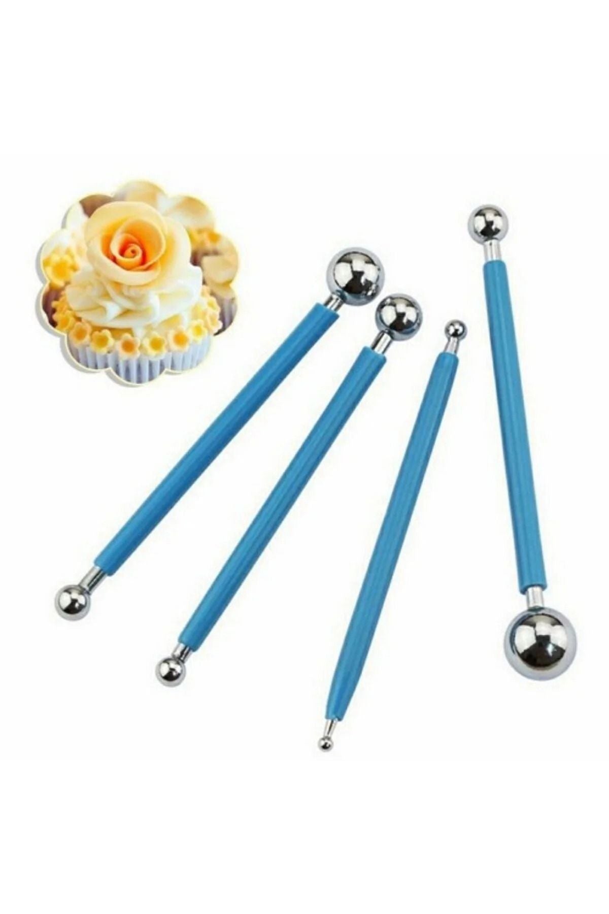 Marzipan Seti Metal 4lü Şeker Hamuru Şekillendirme Göz Modelleme Pasta Figür Çiçek Yapma Seti