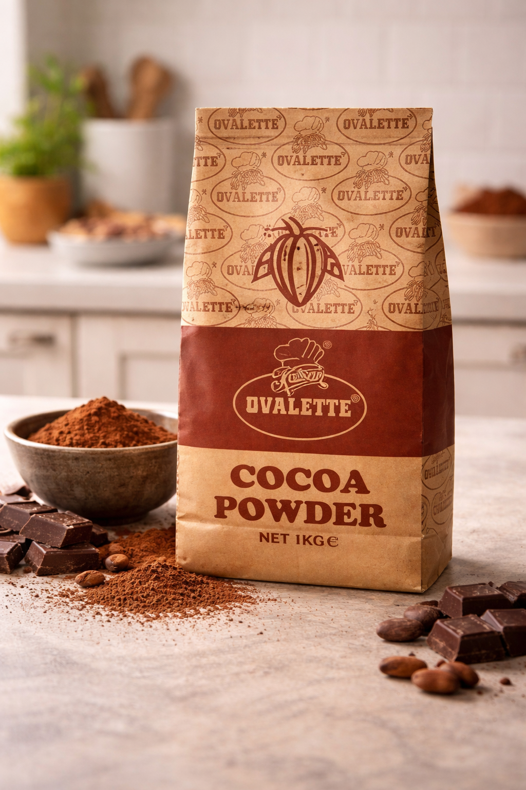 Ovalette Toz Kakao 1 Kg – Pastacılık ve Kek Yapımı İçin Kakao