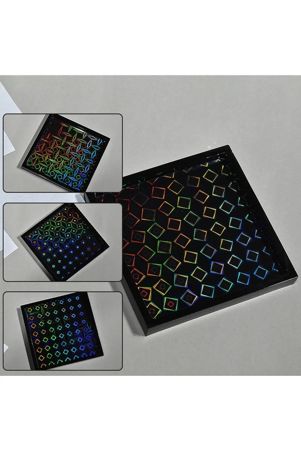 Epoksi Hologramlı Kare Tabak Bardak Saksı Altlığı Ve Çerezlik Silikon Kalıbı