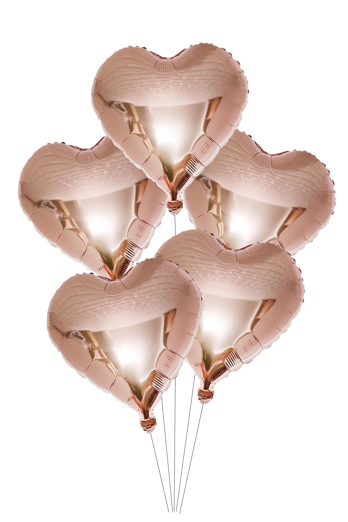Pembe ve Rose Gold Kalp Folyo Balon 5 Adet 18 inç 45 cm Doğum Günü Balon Seti