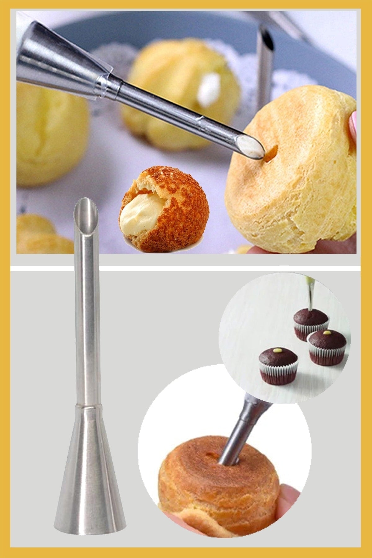 Paslanmaz Çelik Krema Sıkma Torbası Ucu (cupcake Dolgu Duy )1 Adet + 2 Adet Şanti Torbası