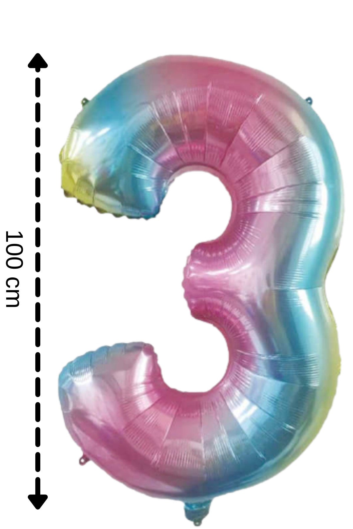 Folyo Balon 3 Rakamı Helyum Balon 100 Cm Gökkuşağı Renk