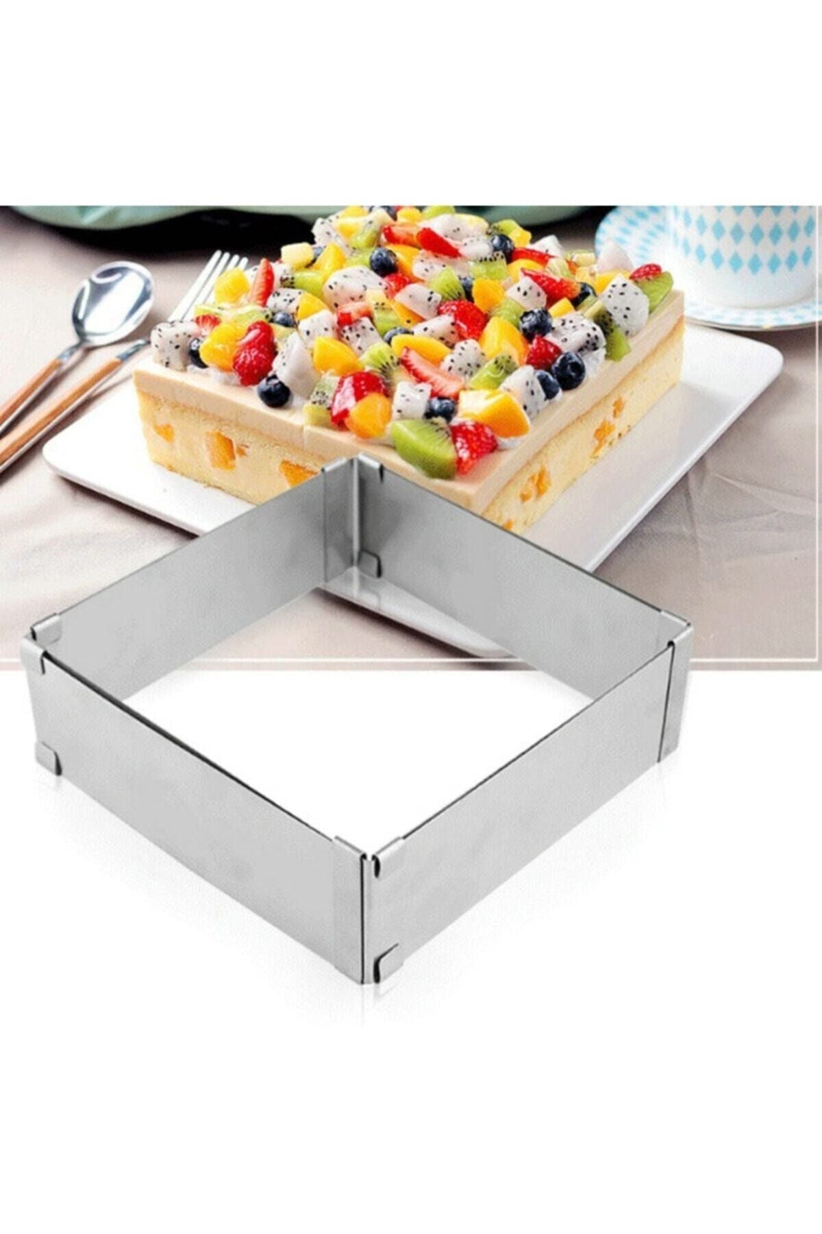 Kare Ayarlanabilir 8 Cm Paslanmaz Çelik Kek Pasta Pandispanya Kalıbı Çemberi.