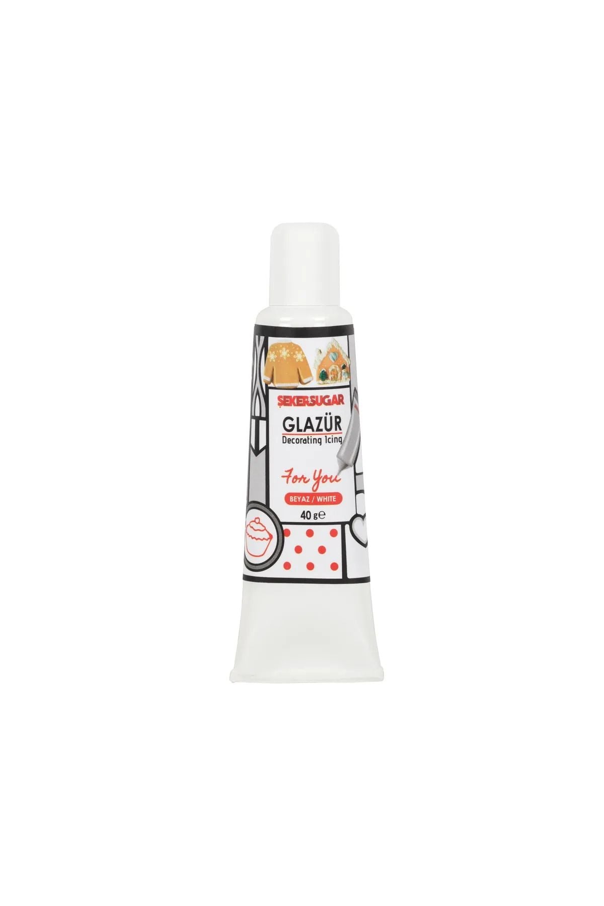 ŞEKER & SUGAR Süsleme Glazürü Beyaz Renk 40 Gr