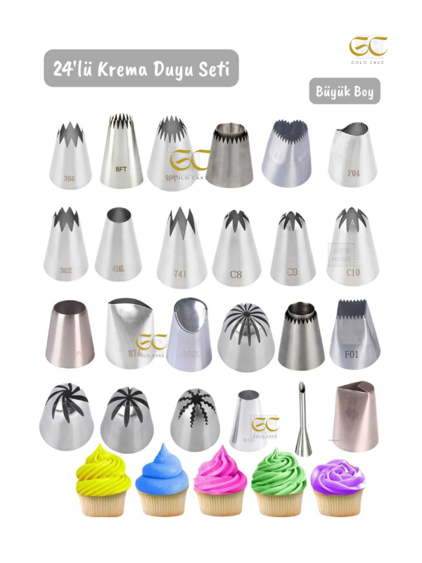 Krema Duyu Seti Büyük Boy Pasta Dolgu Kreması Paslanmaz Şanti Duyu Seti 24'lü