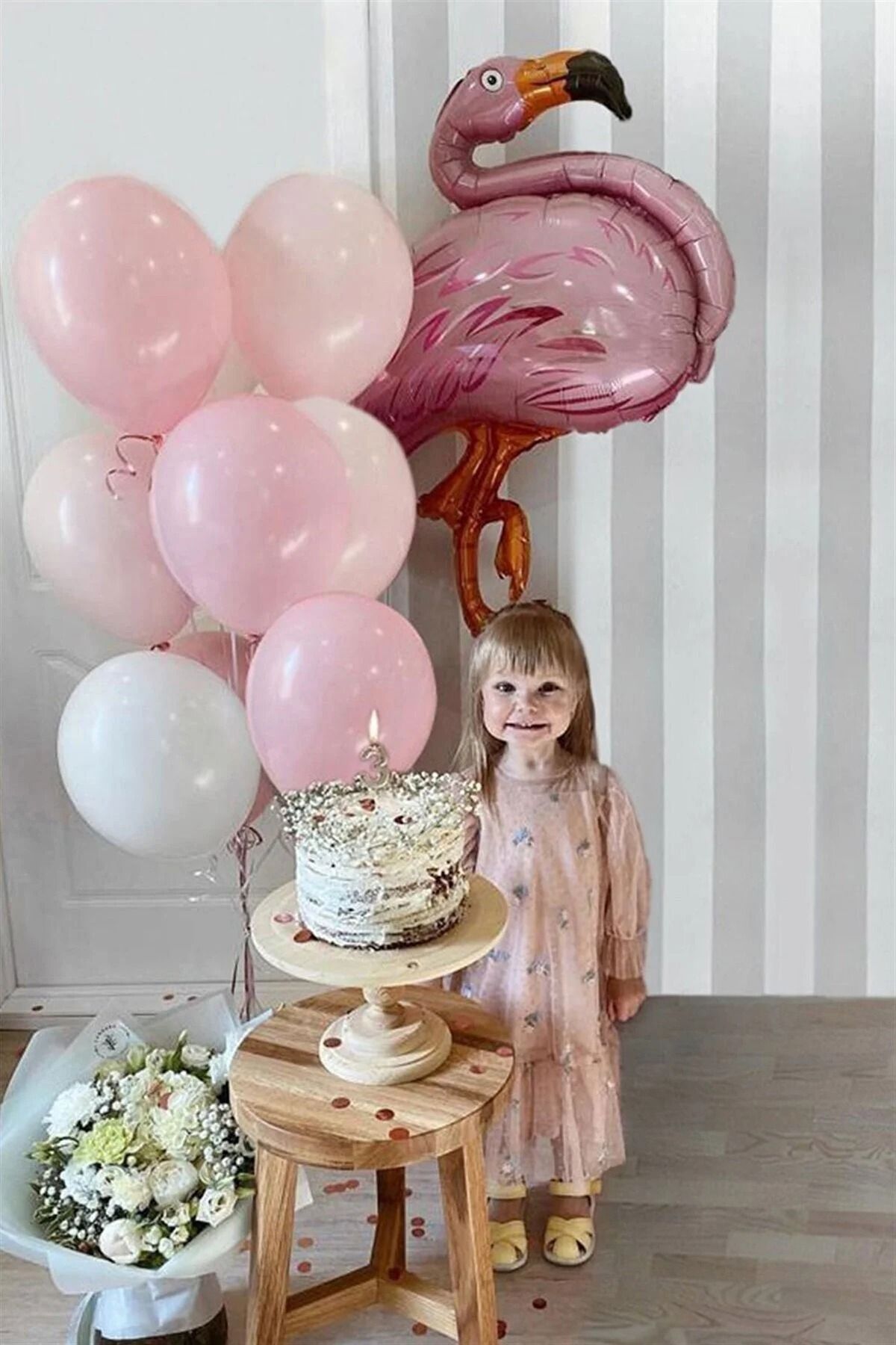 Pembe Flamingo Doğum Günü Mini Balon Zinciri