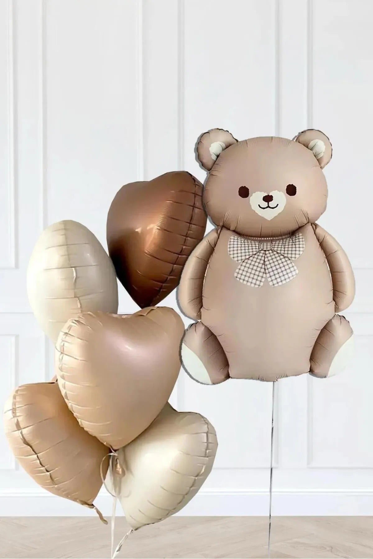 Retro Pastel Krem Karamel Çikolata Renk Kalp Balon Seti 3 Adet Doğum Günü Seti