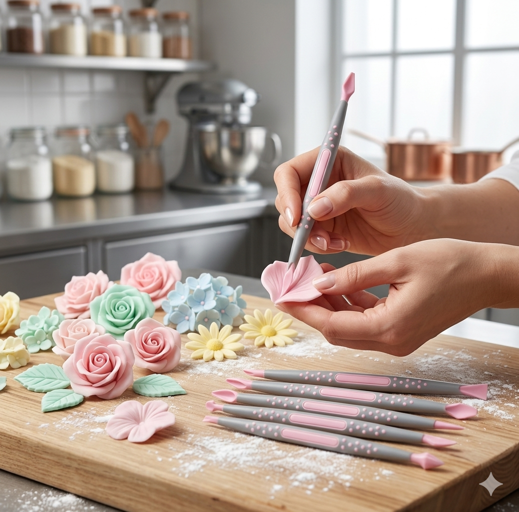 Silikon Şeker Hamuru 6 Parçalı & Modelleme Aletleri Seti – Pasta Süsleme Seti