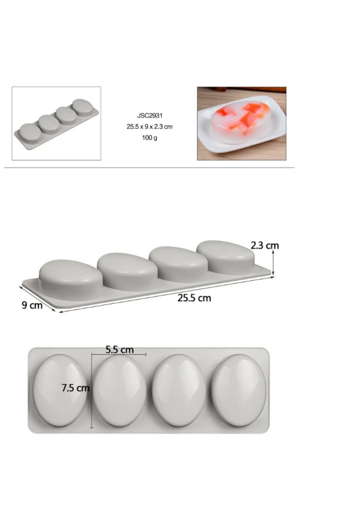 Oval Silikon Sabun Mum Çikolata Kalıbı 4'lü