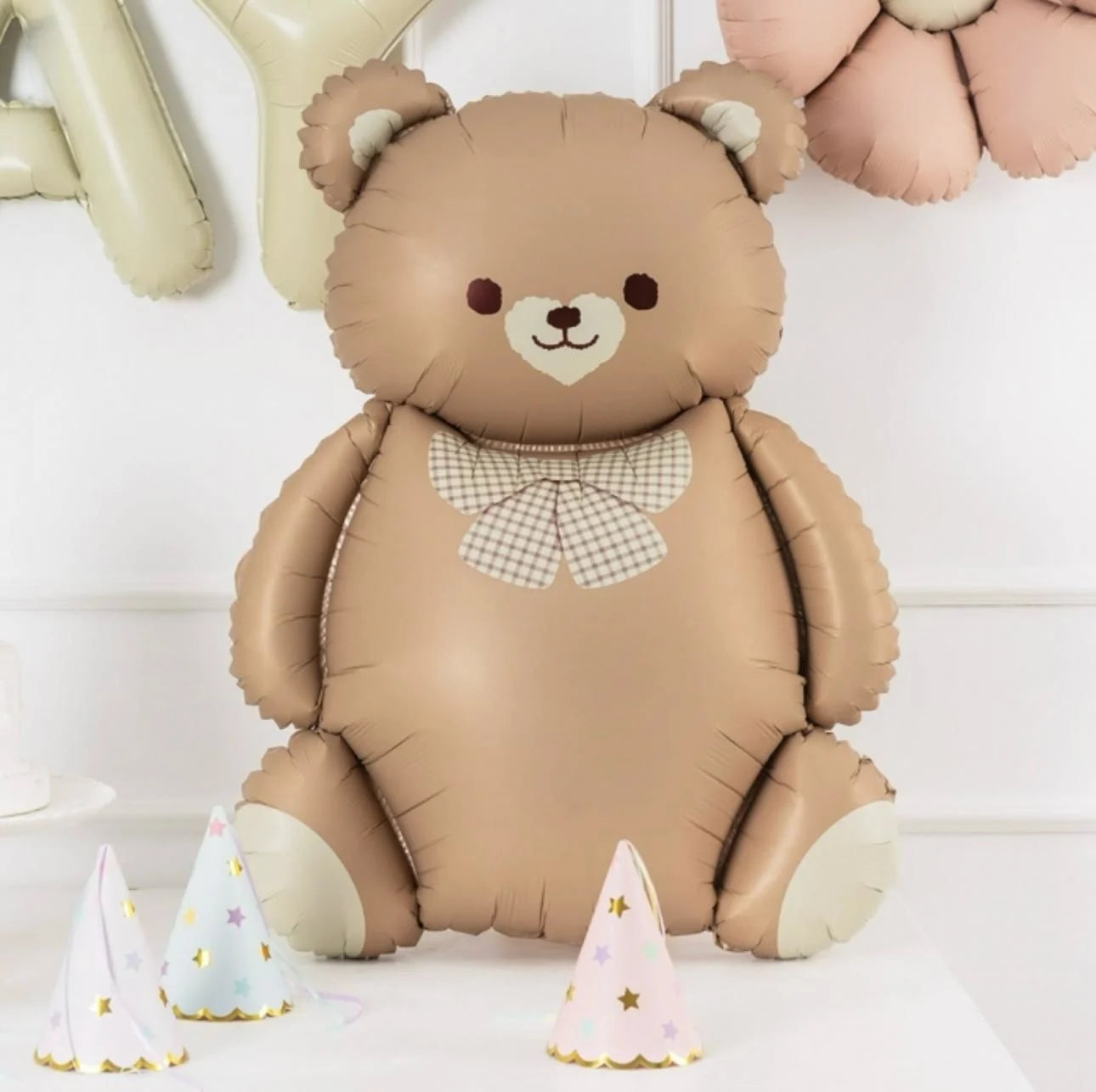 Papyonlu Saten Sevimli Ayıcık Folyo Balon Karamel Renk