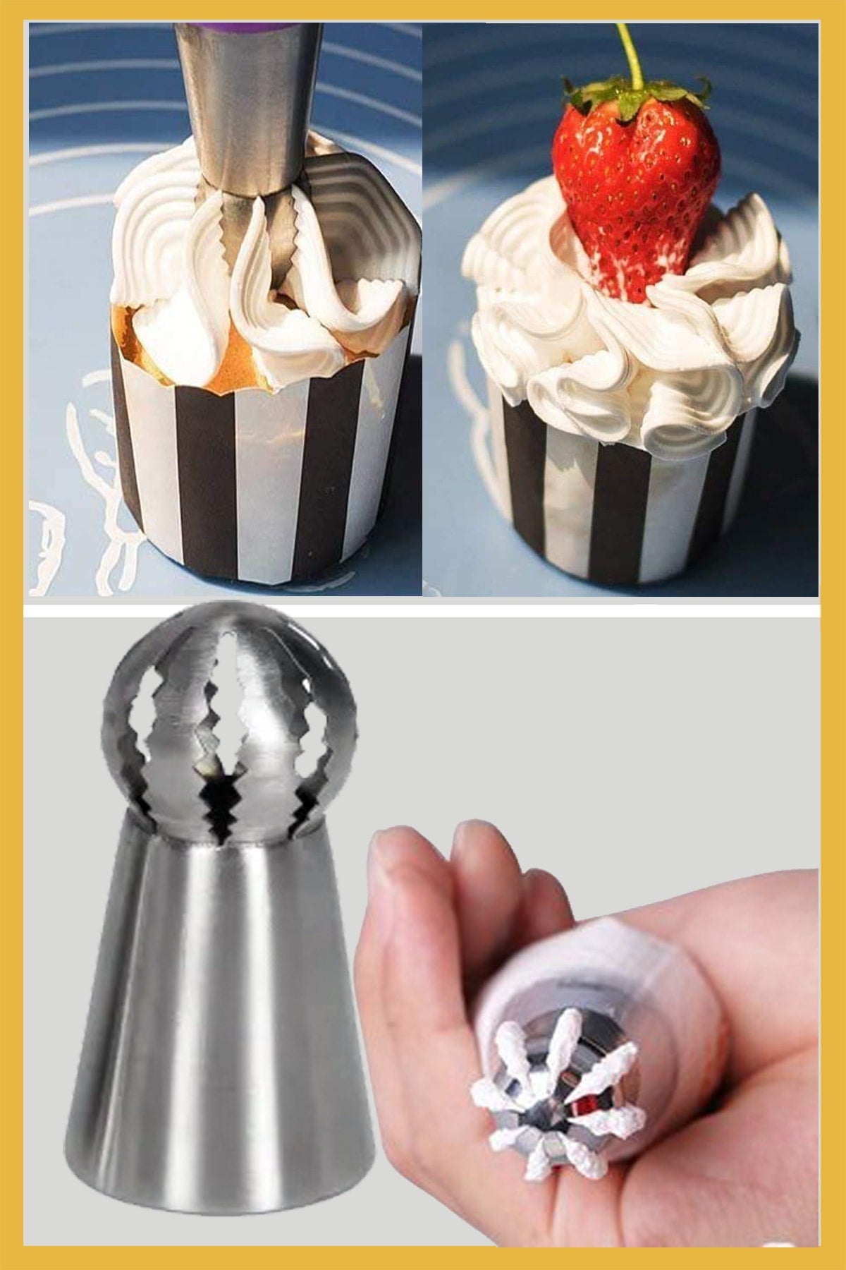 Paslanmaz Çelik Krema Sıkma Torbası Ucu ( Russian Ball Piping Tips) 1 Adet + 2 Adet Sıkma Torbası
