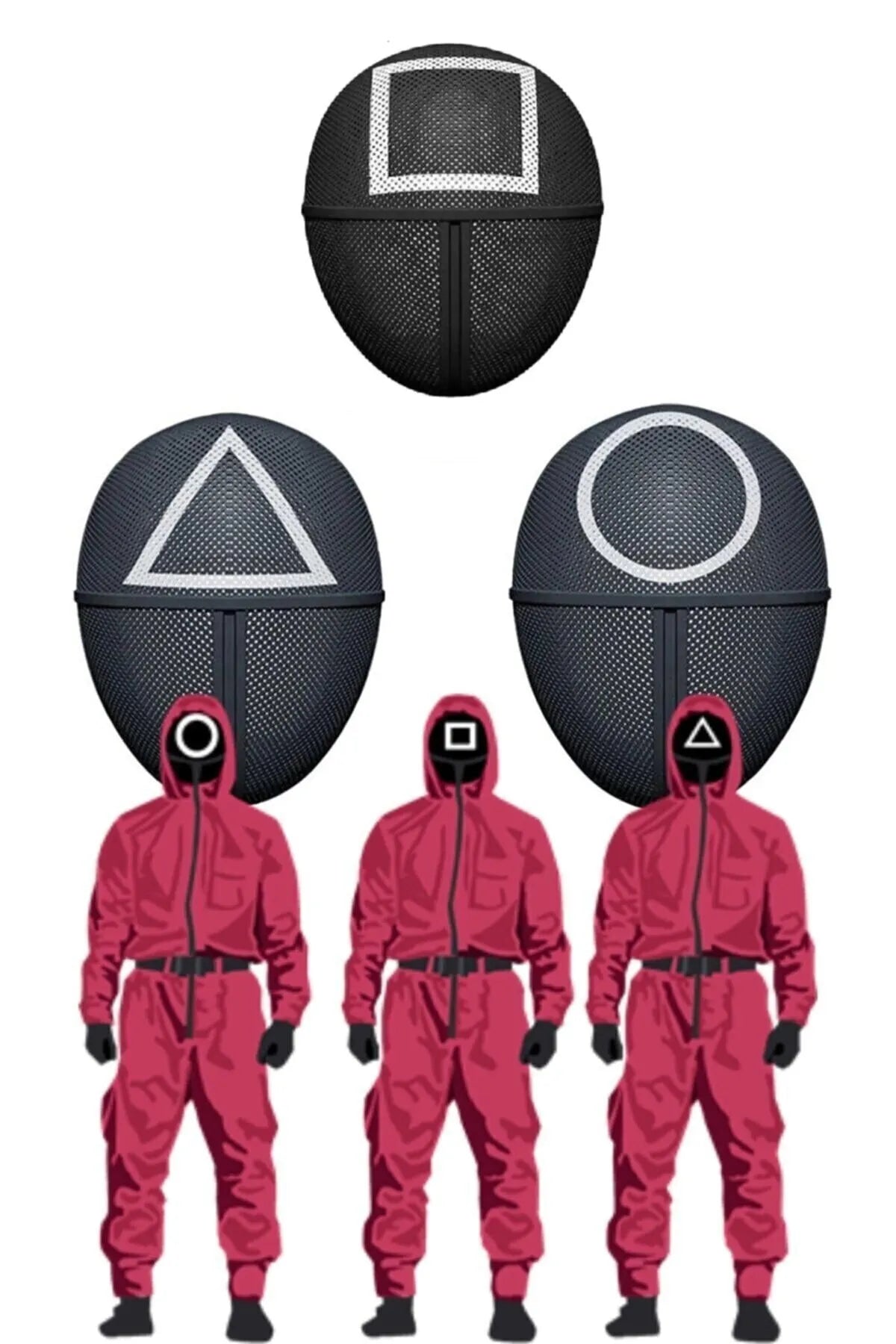 Squid Game Kalamar Oyunu Yüz Maskeleri Kare Üçgen Daire Yönetici Maske Set