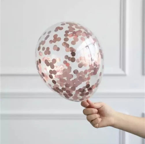 RoseGold Konfetili Şeffaf Balon 10 Adet