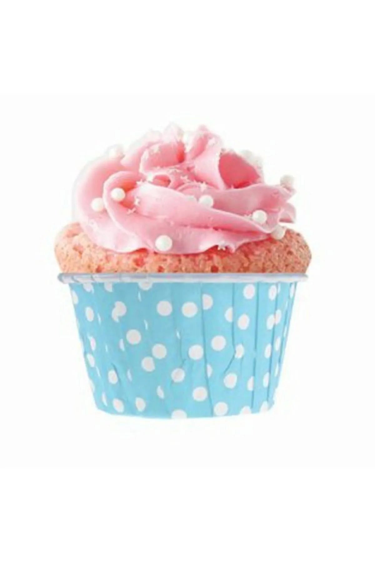 Muffin Cupcake Kek Kalıbı Kapsülü Mavi Renk Beyaz Puantiyeli Özel Pet Kapsül 20'li