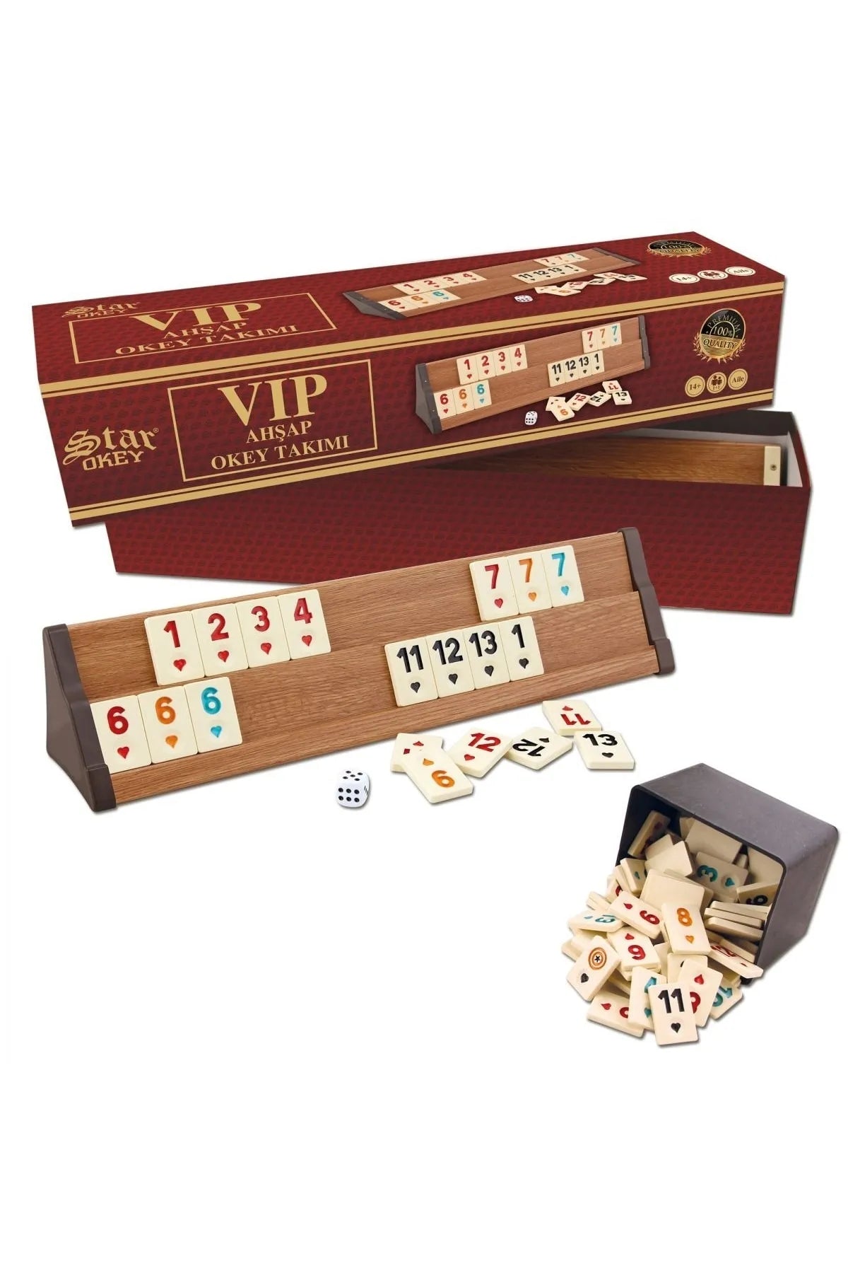 Vip Ahşap Okey Takımı - Açık Renk Büyük Boy 1.kalite Istaka 44 Cm