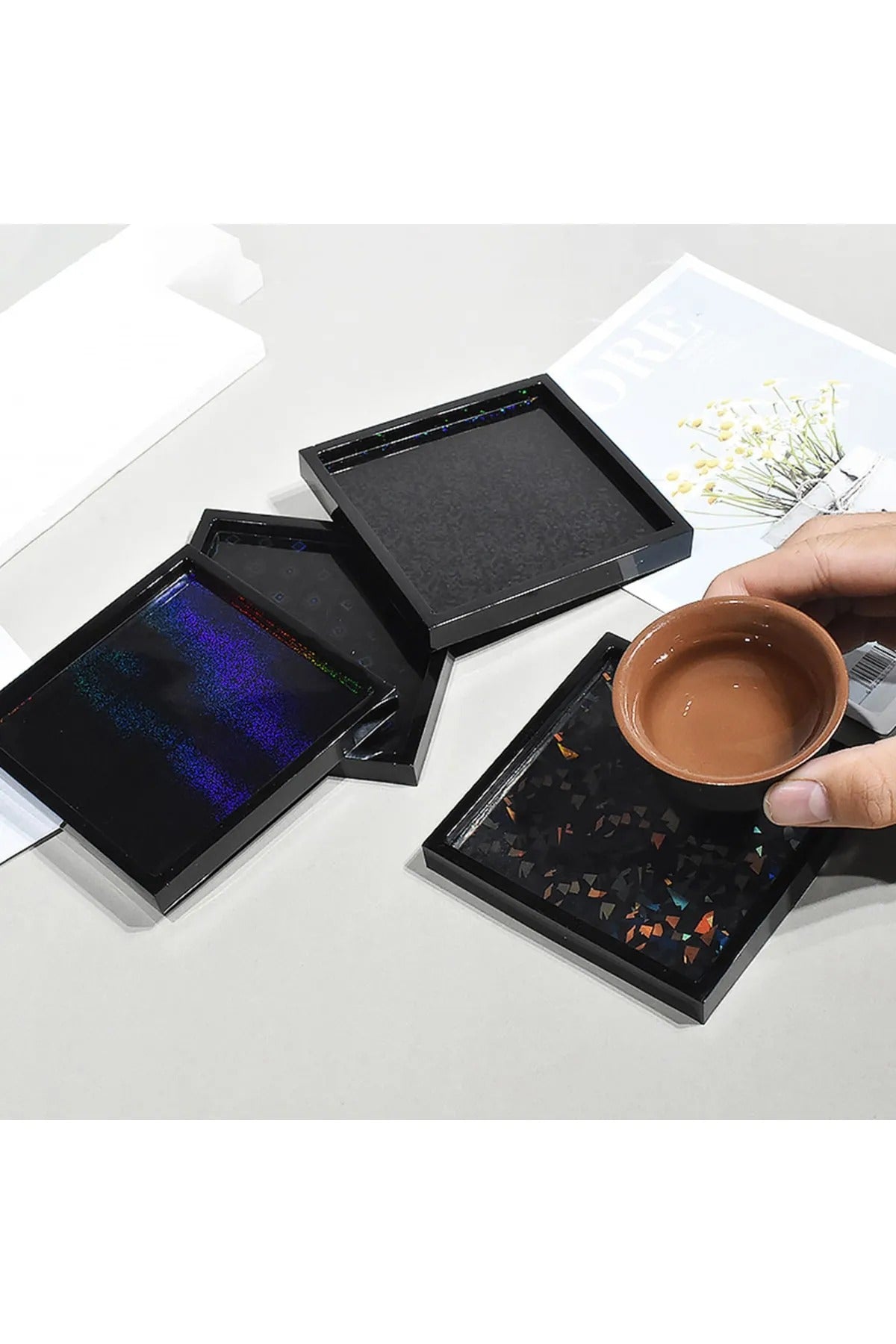 Epoksi Hologramlı Kare Tabak Bardak Saksı Altlığı Ve Çerezlik Silikon Kalıbı