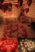 Kalp Mum, Love Ve Kalp Balon, Gül Yaprağı ,Tealight Mum Süsleme, Sevgililer Günü Seti