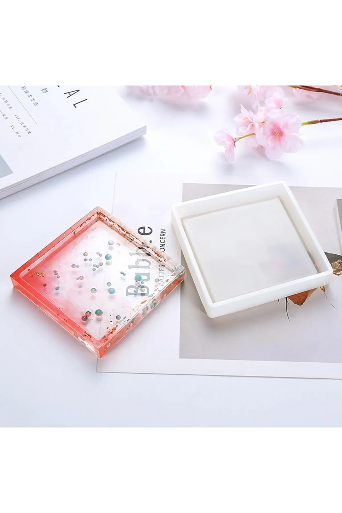 Epoksi Kare Tabak Bardak Saksı Altlığı Silikon Kalıbı (10cmx1.7cm)