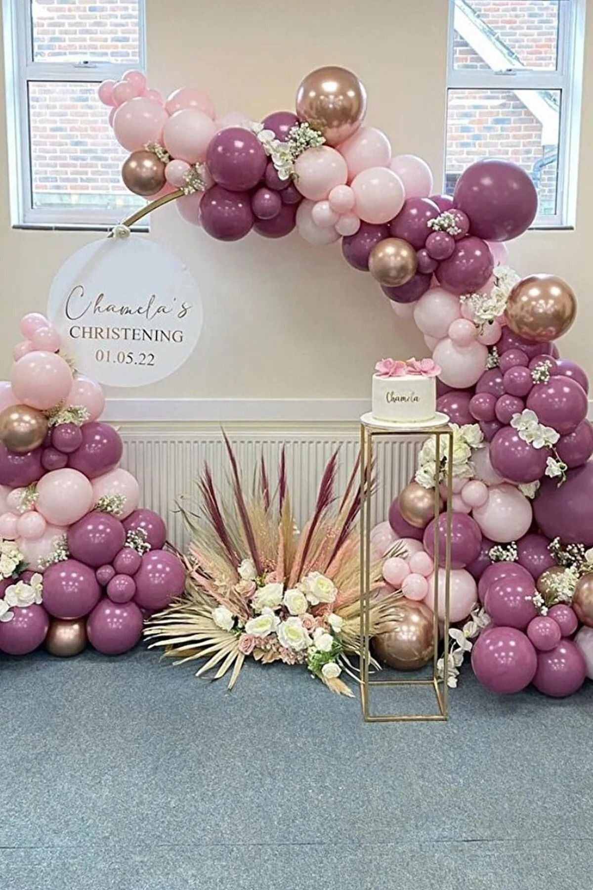 Retro Pembe Yaban Çileği Krom Rose Gold Doğum Günü Balon Zinciri