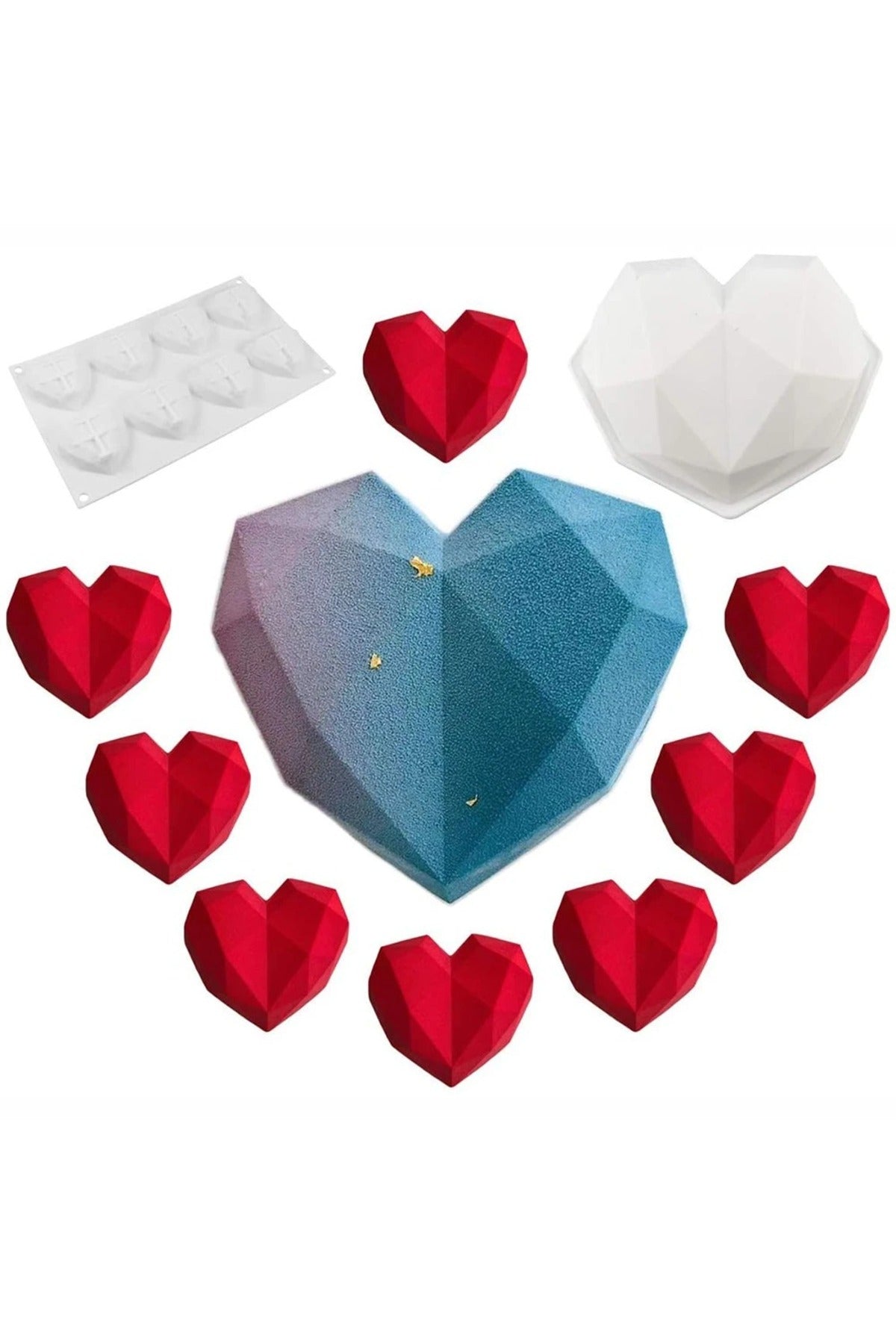 Pinyata Büyük Kristal Kalp Şekilli Pasta Silikon Kalıp