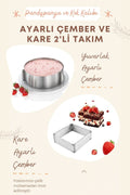 Ayarlanabilir Kare Yuvarlak Kek Kalıbı 2'li Takım 4'lü Dekoratör Pratik Set