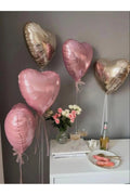 Pembe ve Rose Gold Kalp Folyo Balon 5 Adet 18 inç 45 cm Doğum Günü Balon Seti