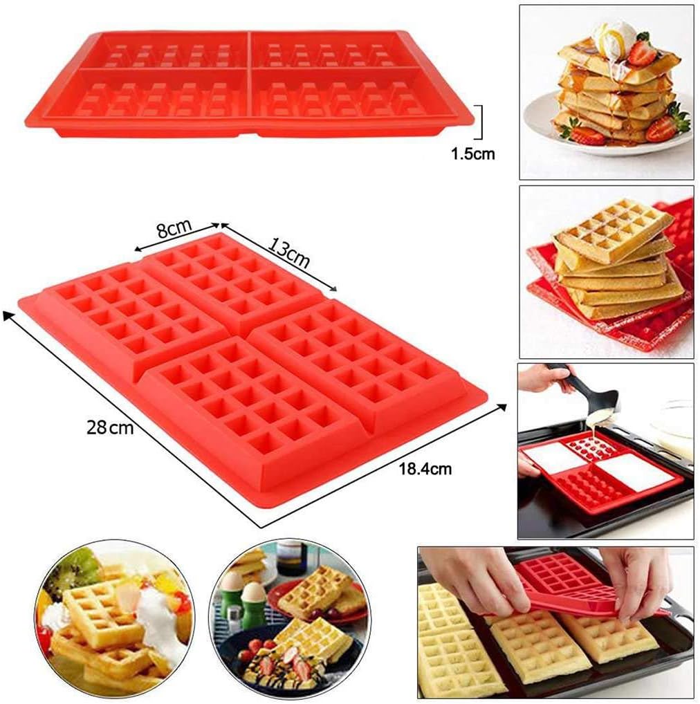 Waffle Dikdörtgen Desen Kırmızı Silikon Kalıbı