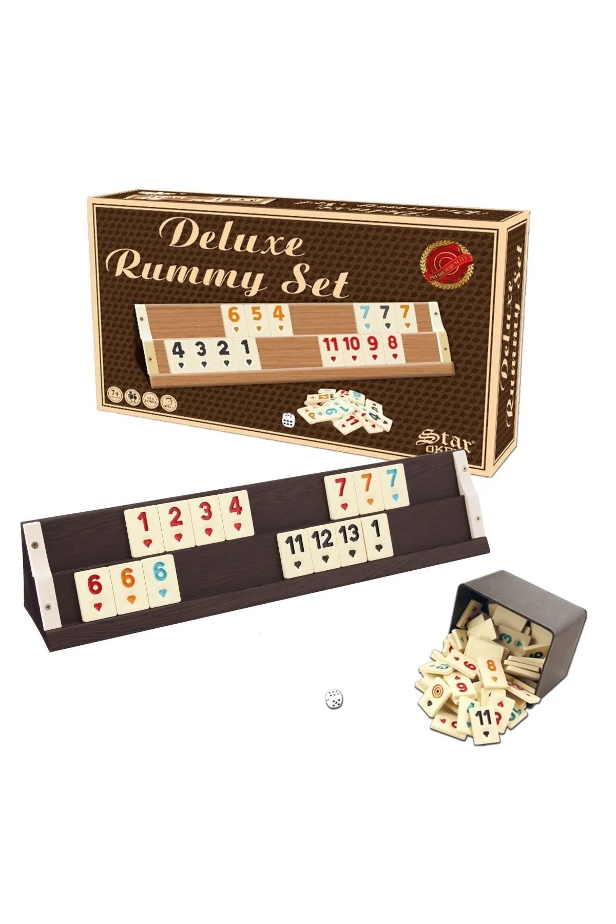 Deluxe Ahşap Okey Takımı - Koyu Renk Büyük Boy 1.kalite Istaka 43 Cm