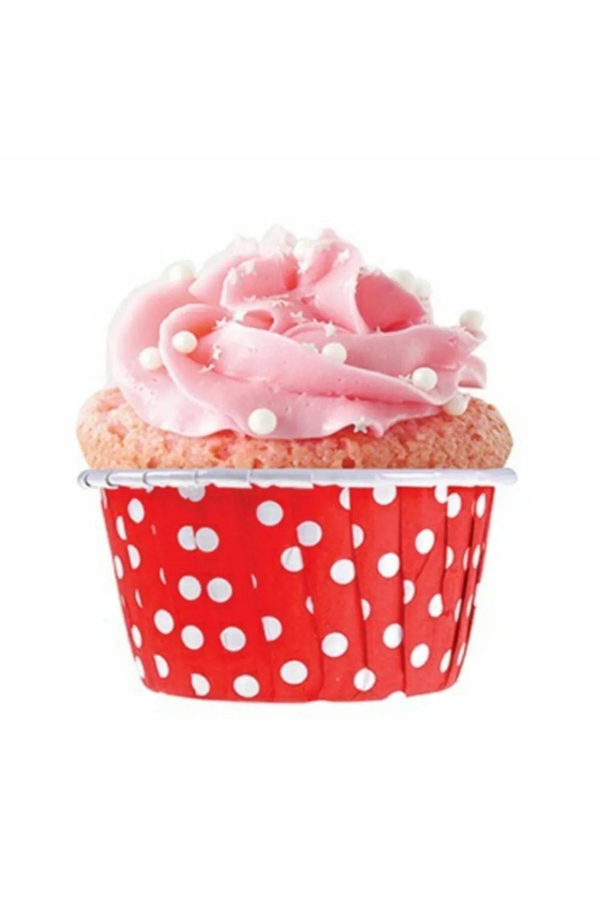 Muffin Cupcake Kek Kalıbı Kapsülü Kırmızı Renk Beyaz Puantiyeli Özel Pet Kapsül 20'li
