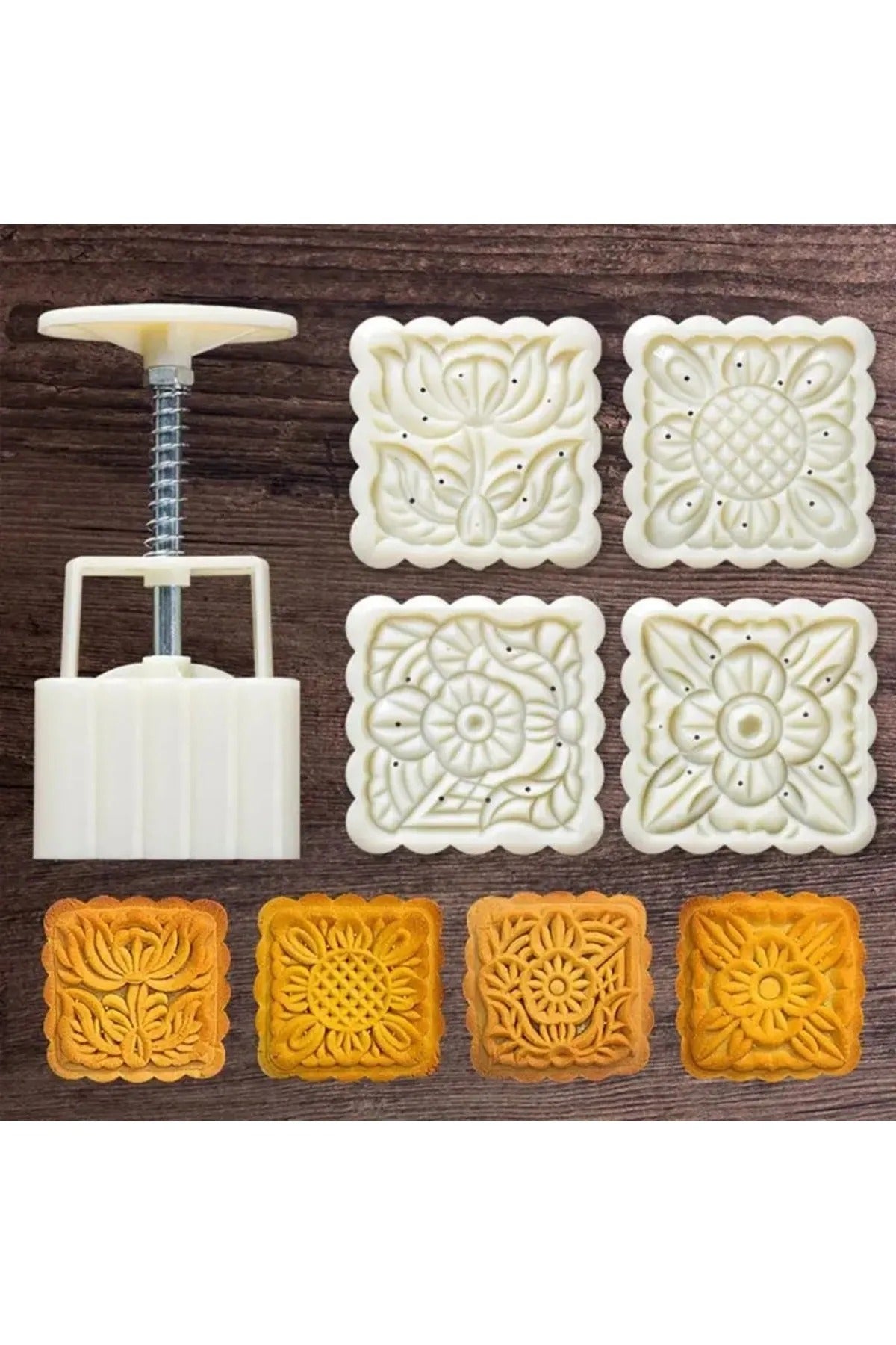 Kare Mooncake Basmalı 4 Lü Kopat Set Kurabiye Kek  Kalıbı