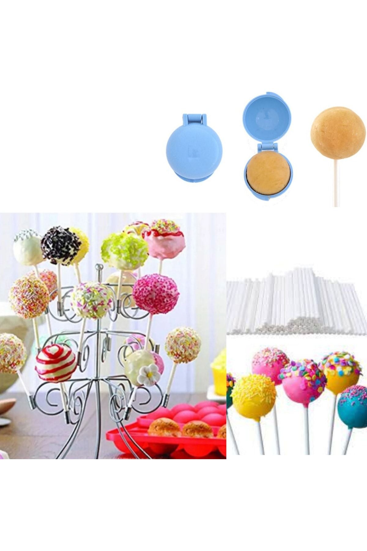 Pop Kek Mini Kek Lolipop Şeker Standı Seti 102 Parça Lolipop Cake Pops Çubuğu 100lü Cakepops Kalıbı