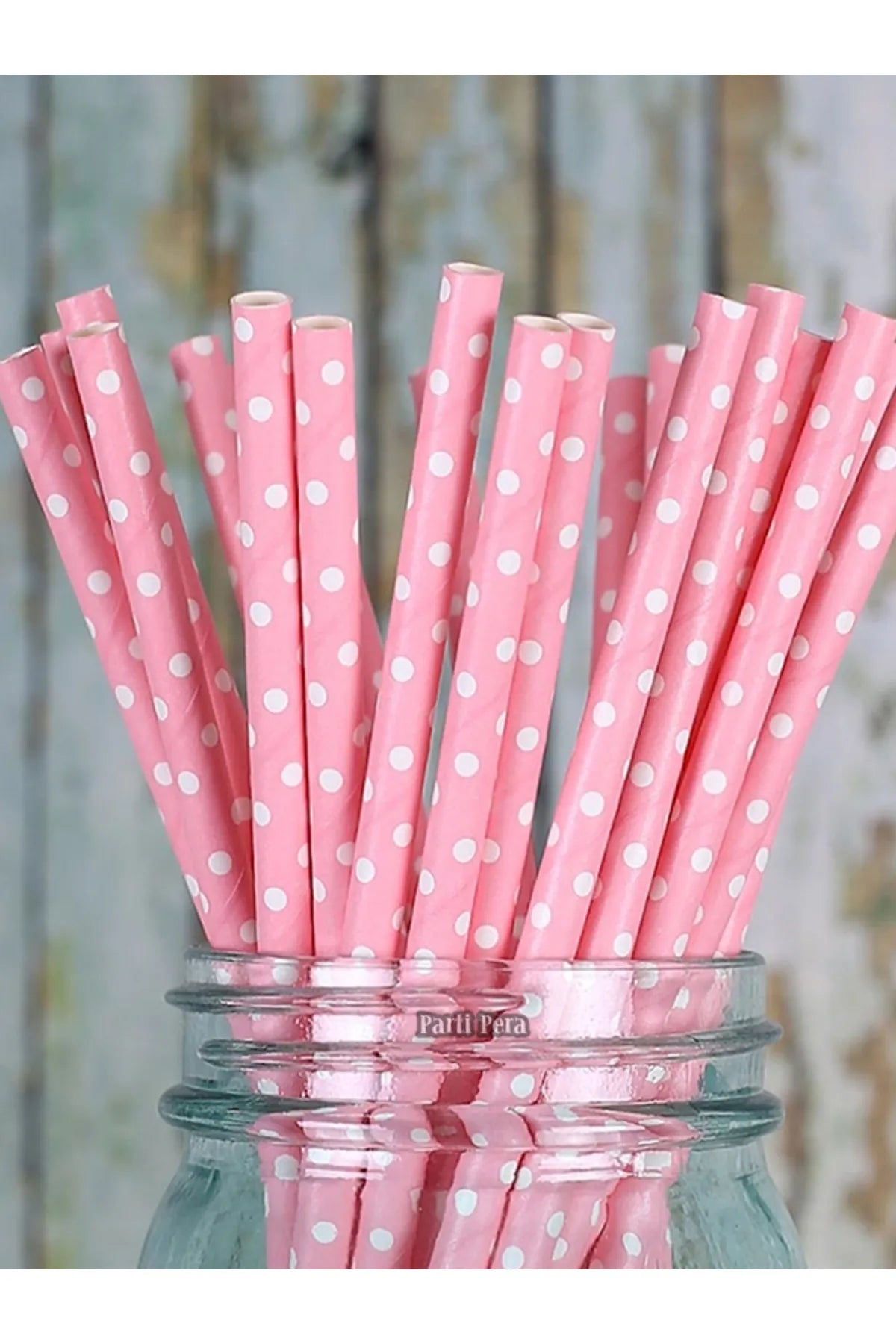 Kağıt Pipet Pembe Puantiyeli 24 Adet