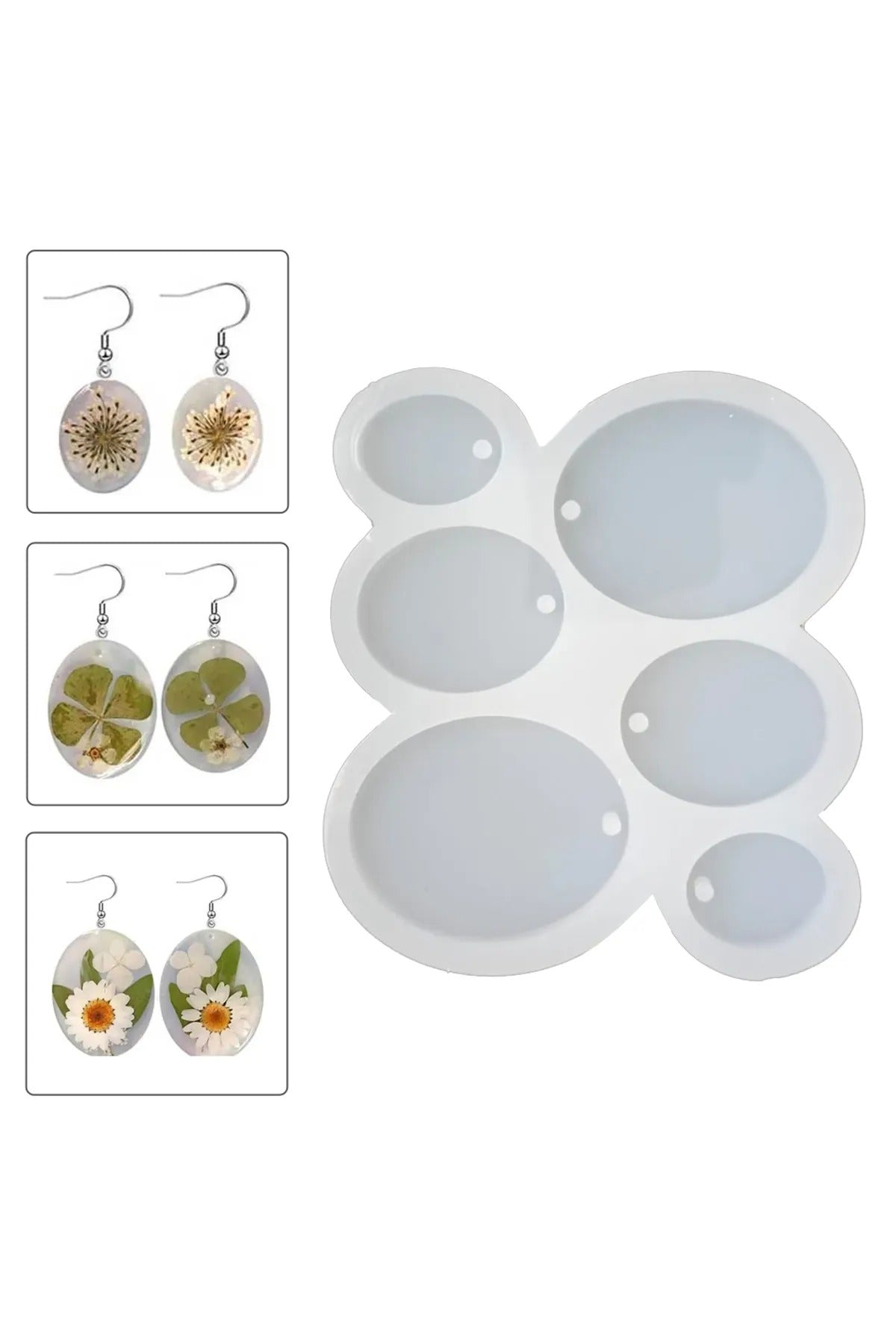 Epoksi Oval Küpe Silikon Kalıbı 6'lı