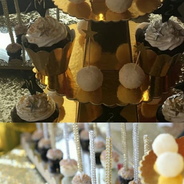 Taşlı Cake Pops Çubuğu-Altın/12li