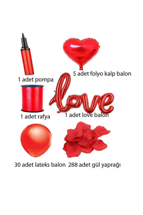 14 Şubat Sevgililer Günü Romantik Oda Mekan Süsleme Özel Gün Yıldönümü Gül Kalp Balon Süpriz Set