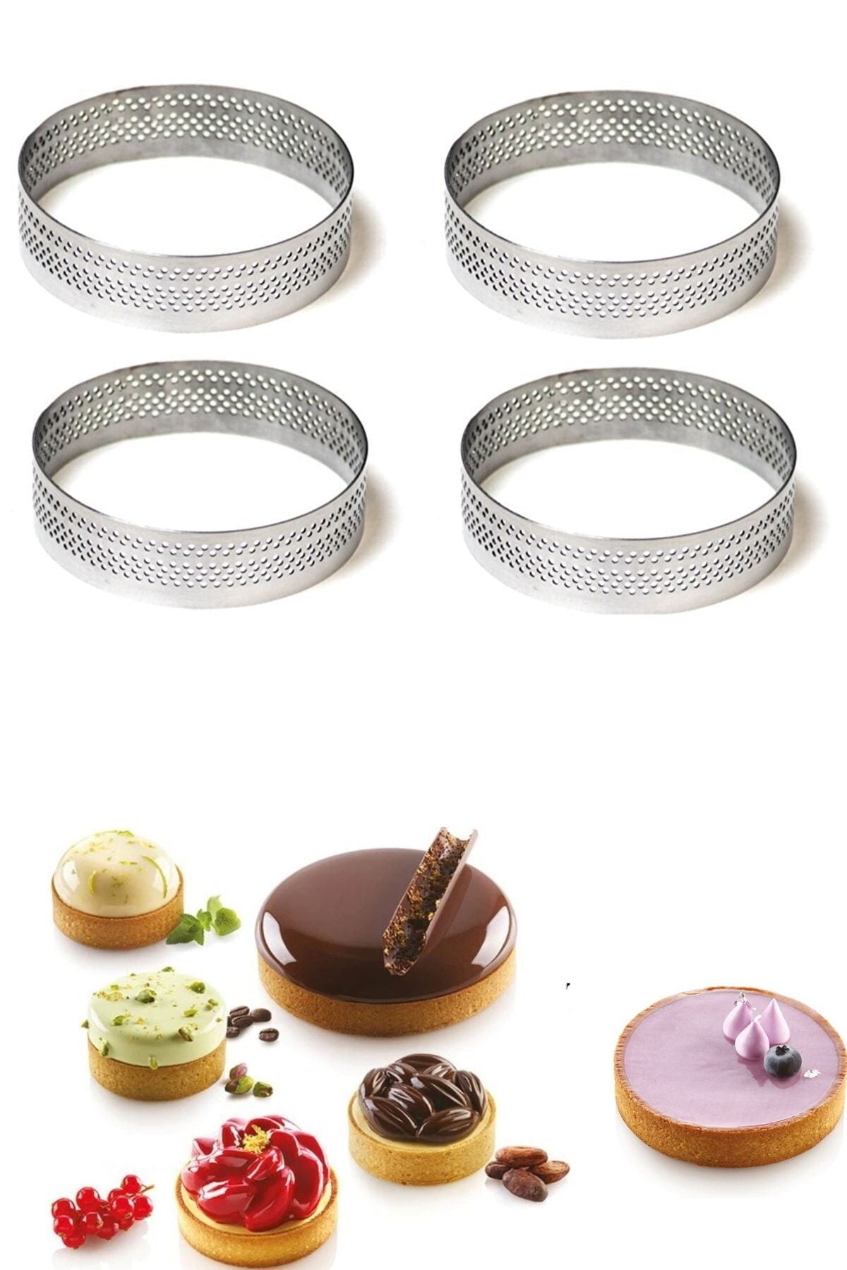 Yuvarlak Delikli Tart Kalıbı - 4'lü Set - 8x8 Cm