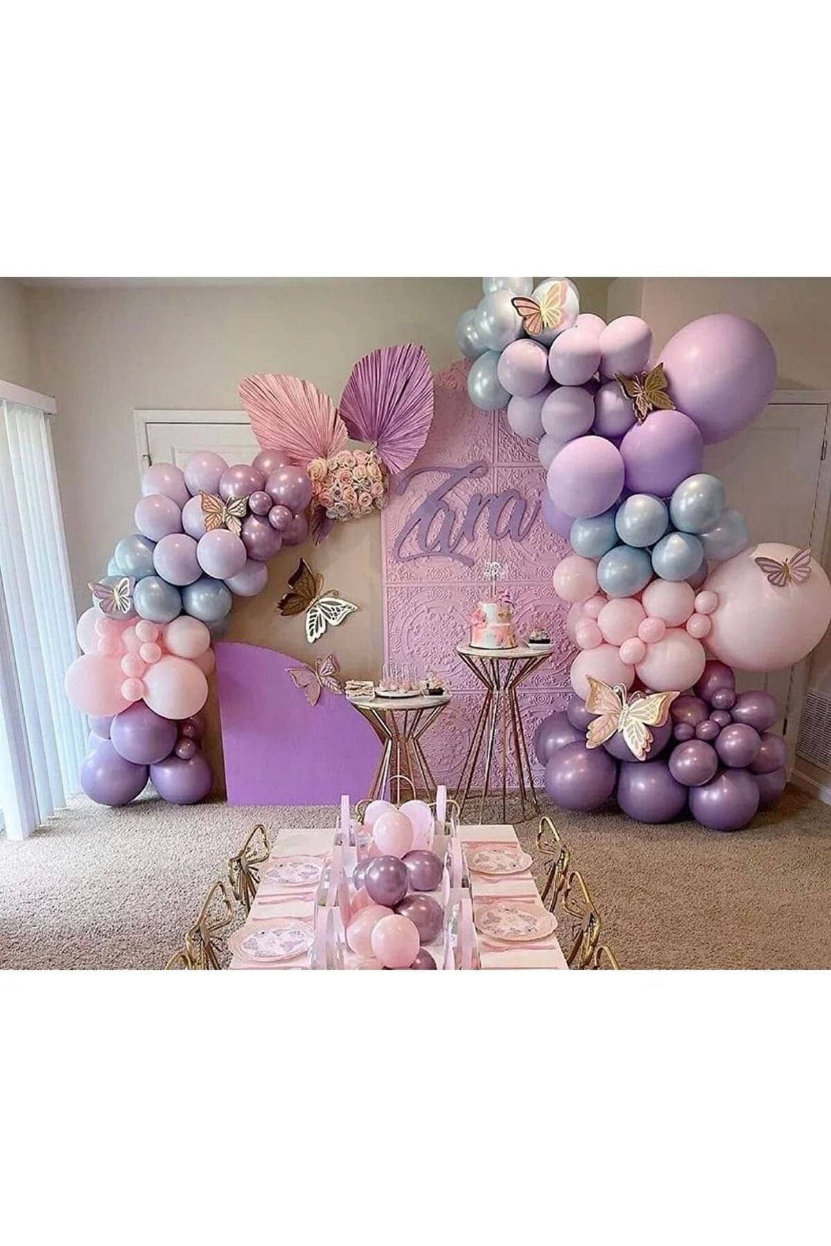 Retro Pembe Lila Fırtına Mavisi Lavanta Doğum Günü Balon Zinciri Seti
